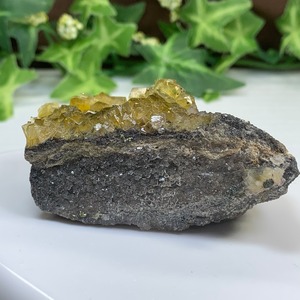 スペイン産☆パイライト共生･イエローフローライト原石クラスター