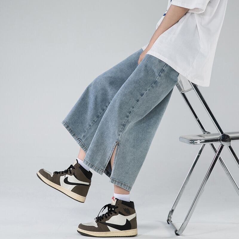 潮美臣シリーズ ズボン デニムパンツ 2カラー ボトムス ガウチョパンツ 7分丈 ブルー 青い S M L Xl 2xl Elegant