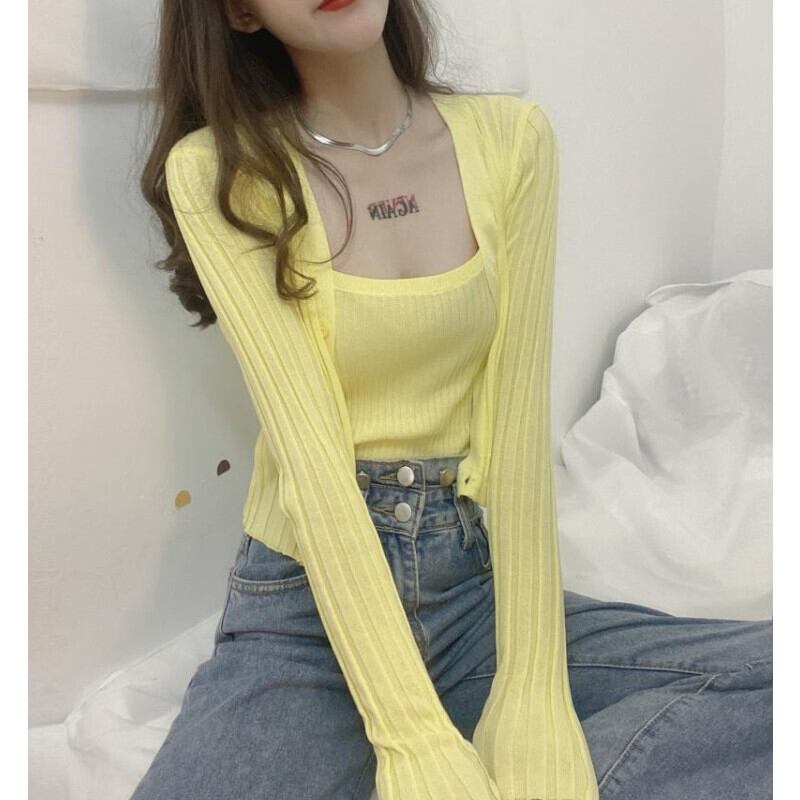 オータムスタイルショートニットカーディガン ロング ストリート 秋物 ガールズファッション64686543270