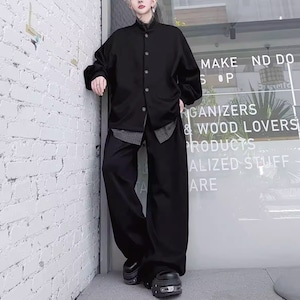 チェックレイヤード風オーバーサイズブラックセットアップ(ruf_02816)