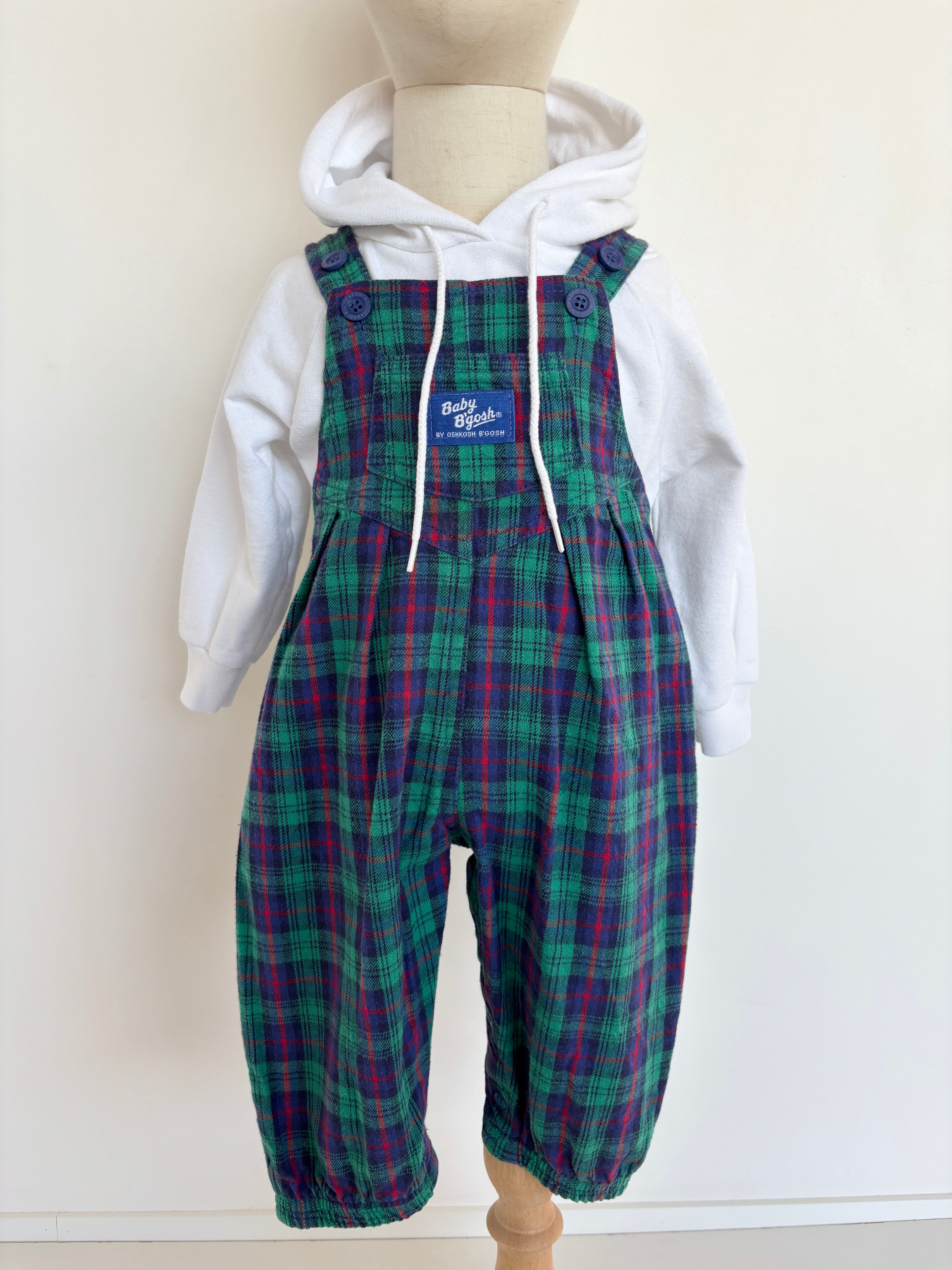 【12m ・vintage】USA製 OSHKOSH Baby B'gosh チェックオーバーオール