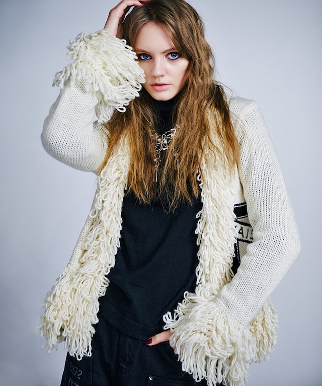 フラッグCロゴフリンジカーディガン (IVORY)　CQ-47115