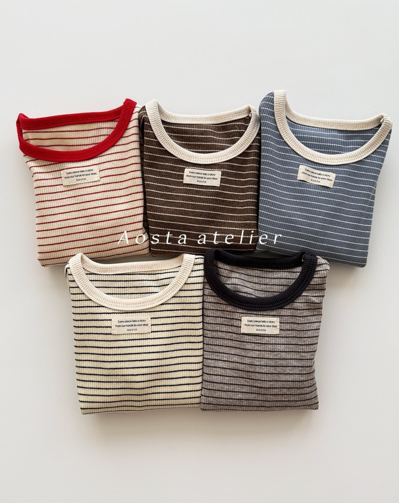 【Aosta】MomentボーダーリブTシャツ ブラウン 70~100cm - 12
