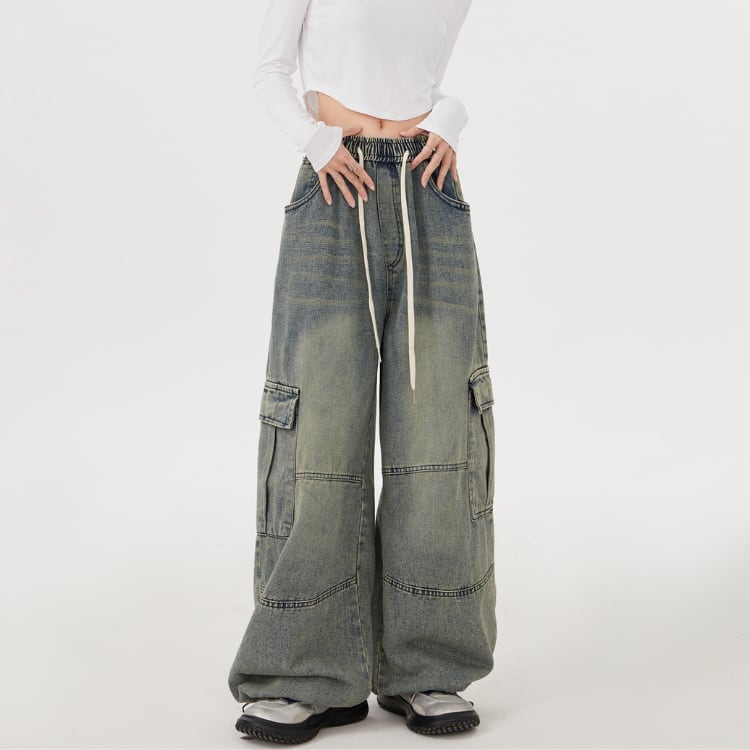 カーゴポケット付き ワイド ウエストゴム バルーンパンツ L00242