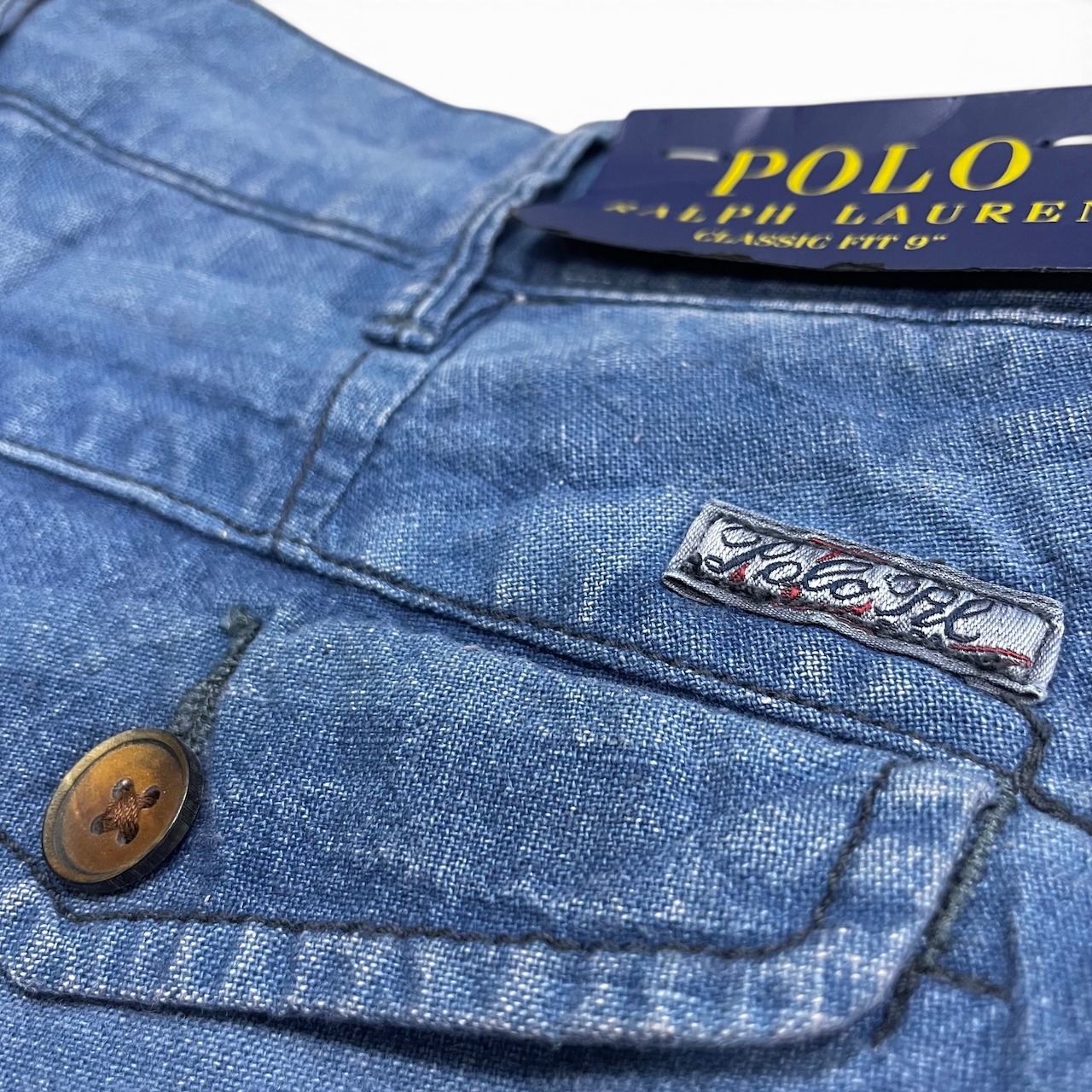 【新品】Polo Ralph Laure ポロラルフローレン コットン×リネン ボーダーショーツ ショートパンツ インディゴ 製品染 【SPT-POLO-010】 - 5