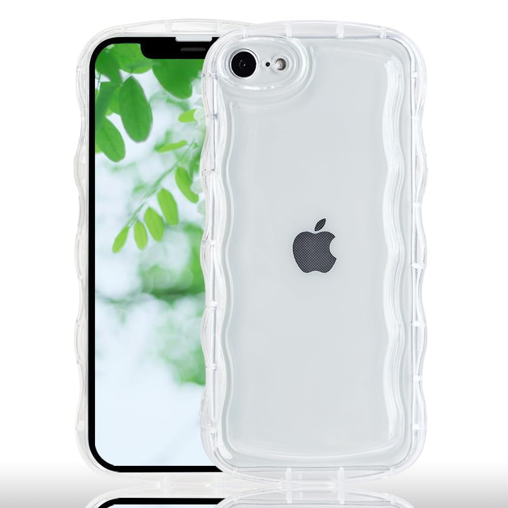 JOOBOY スマホケース 対応 iPhone SE3 SE2 iPhone8 iPhone7 兼用 ケース クリア 透明 可愛い おしゃれ 耐衝撃 ソフト tpu ウェーブ 波状エッジ ストラップ穴 軽量 薄型 対応 アイフォン8 携帯カバー
