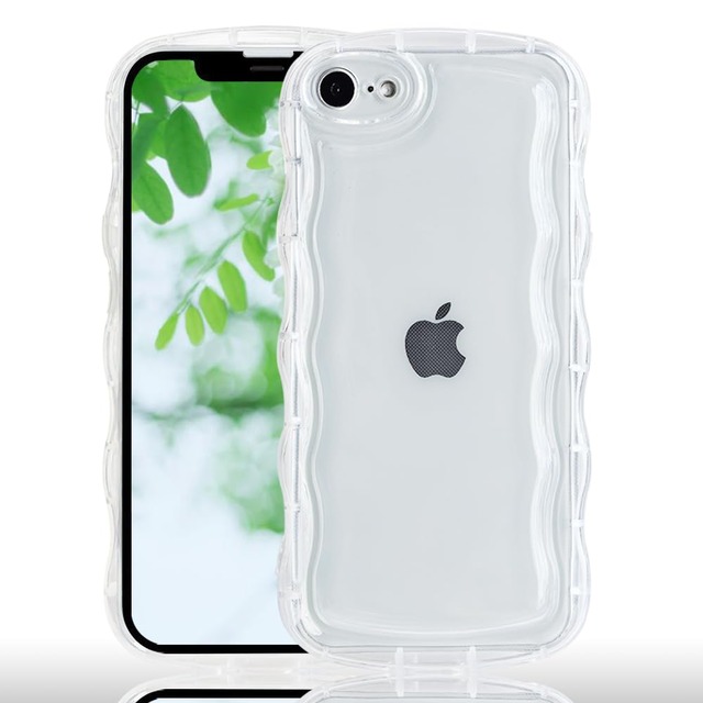 JOOBOY スマホケース 対応 iPhone SE3 SE2 iPhone8 iPhone7 兼用 ケース クリア 透明 可愛い おしゃれ 耐衝撃 ソフト tpu ウェーブ 波状エッジ ストラップ穴 軽量 薄型 対応 アイフォン8 携帯カバー
