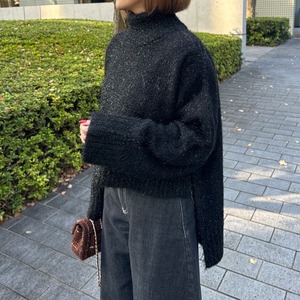 ラメショートニットプルオーバー Aurore ブラック | Cygne 