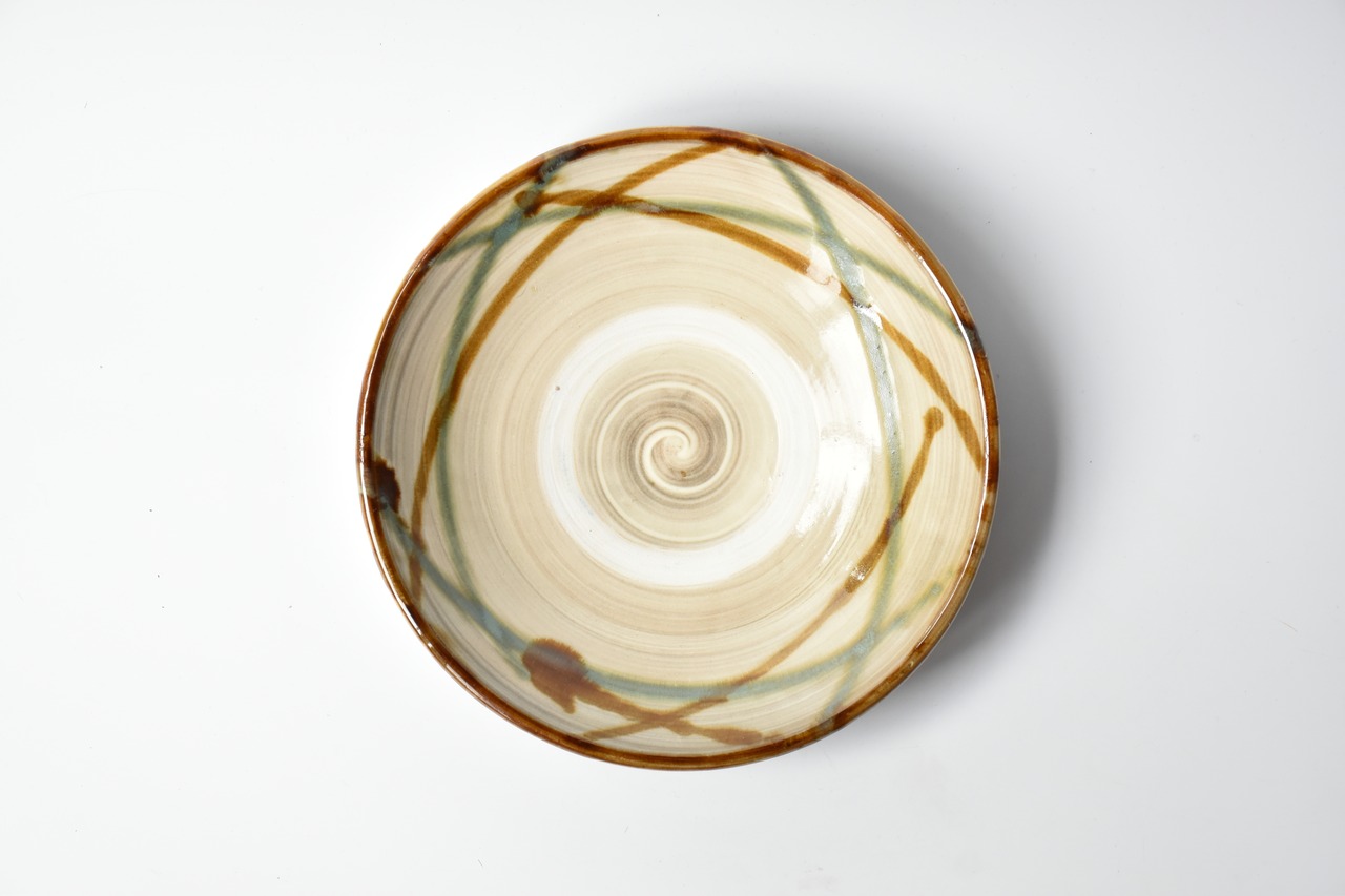 <Event Only> 小鹿田焼 / 黒木昌伸窯 : 6寸皿 白 青飴掛け流し