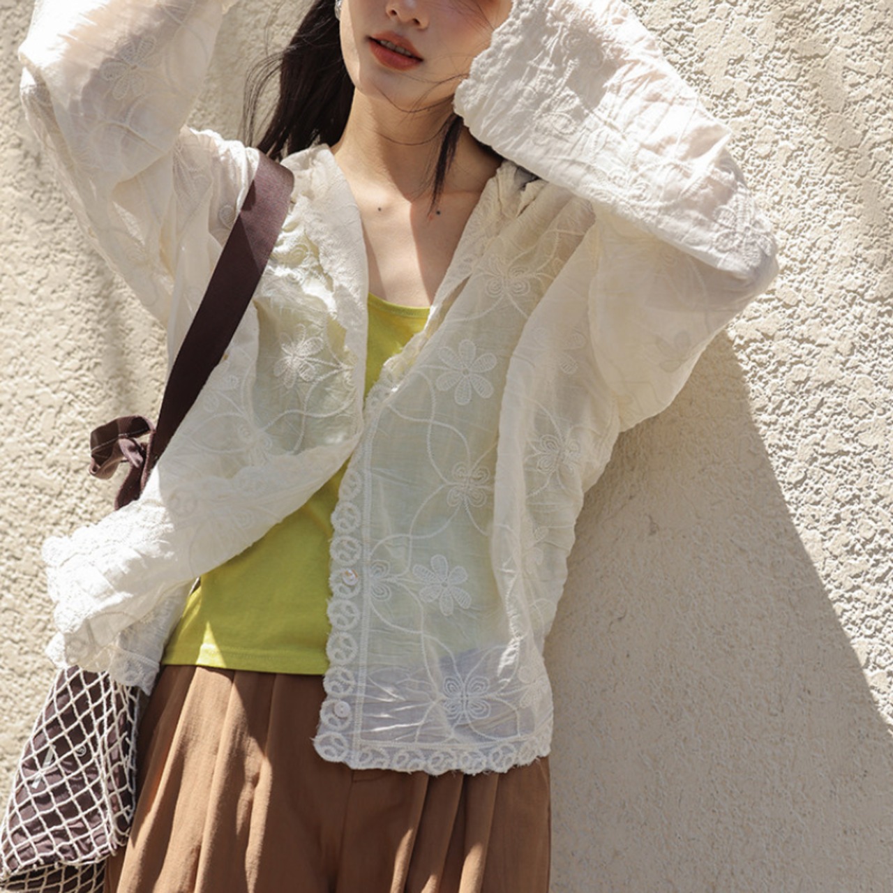 hooded lace shirt jacket　J00482