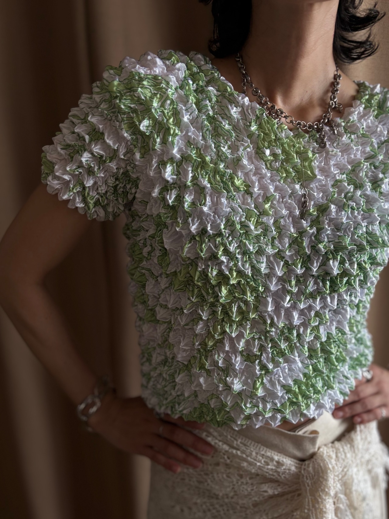 white & yellow-green popcorn tops-5305-7