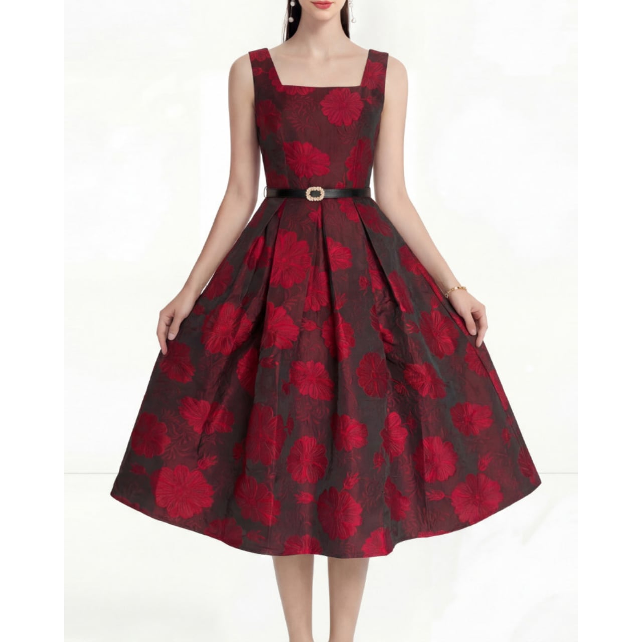 フローラルスクエアフレアワンピース L2131