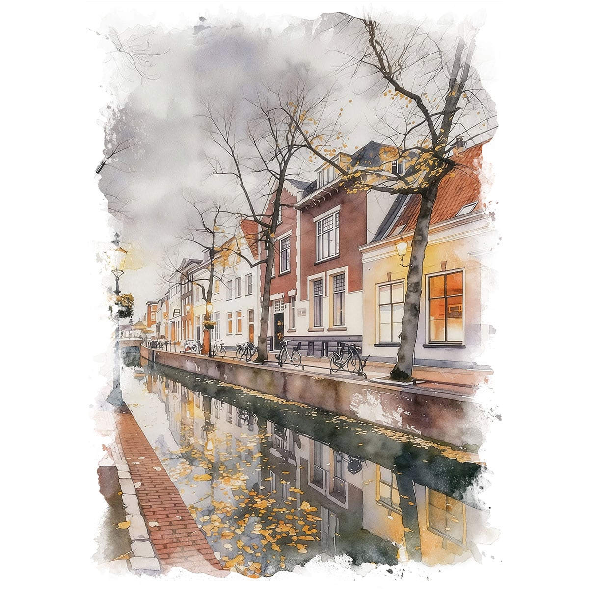 絵画 オランダ 風景画(街並み) ユトレヒトの運河沿いの街並み