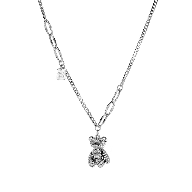 ネックレス くまちゃん ベア チェーン付き ラインストーン ペンダント アクセサリー 合金 シンプル / Titanium Steel Necklace Bear Sweater Necklace (DTC-666565366292)