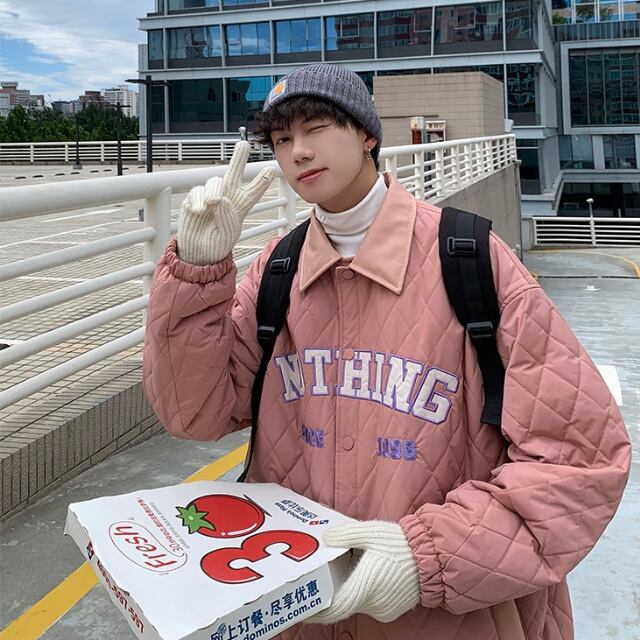 予約販売】ブルゾン アウターキルティング アメカジ ピンク/グリーン