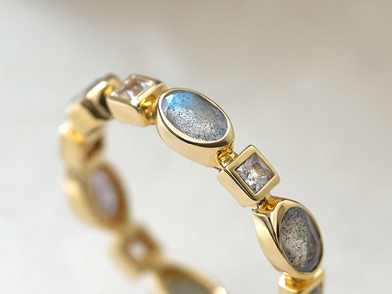 S925 MULTI SHAPE LABRADORITE ETERNITY RING
