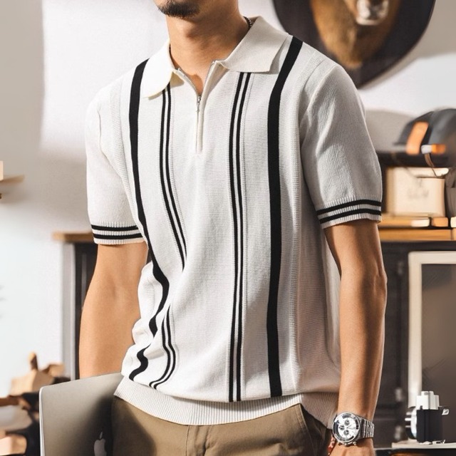 Lapel collar slim line polo shirt ( 3color )