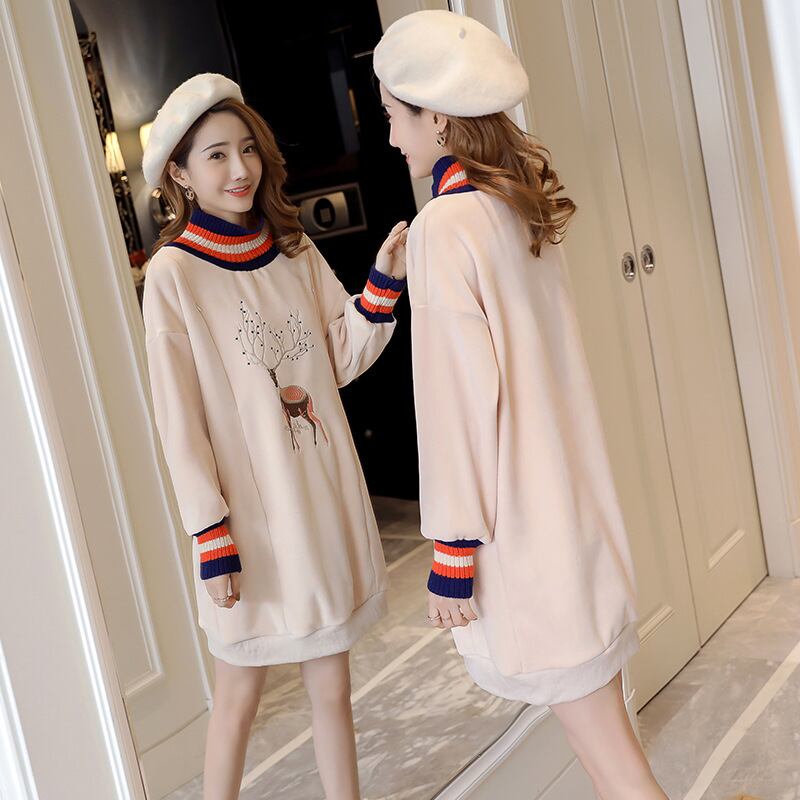 【新作】【送料無料】 マタニティドレス2019冬バージョンのゴールドベルベット厚手のミドル丈母乳育児ドレス妊婦、母乳育児ドレス-アリババ ウィンター 冬物 expec275281355359