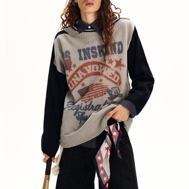 one-shoulder two-tone knit　ワンショルダーバイカラーニット　J1461