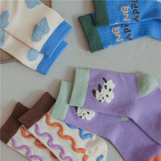 【即納】キツネとわんこのアクセントソックス 4足セット