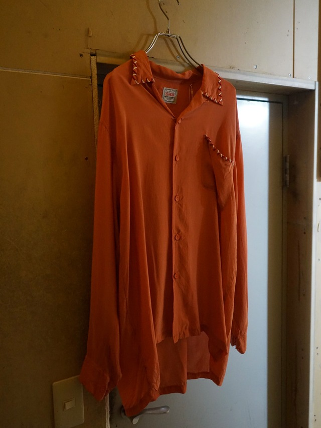 SMD Orange Rayon Blend Contrast Trim Open Collar Short Sleeve Shirt