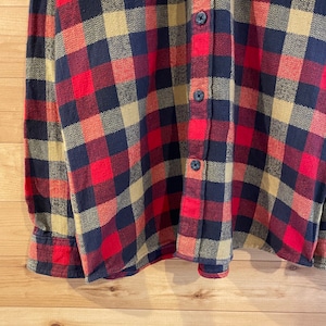 【Woolrich】長袖シャツ ネルシャツ ブロックチェック 肘当て Lサイズ ウールリッチ アウトドア US古着 アメリカ古着