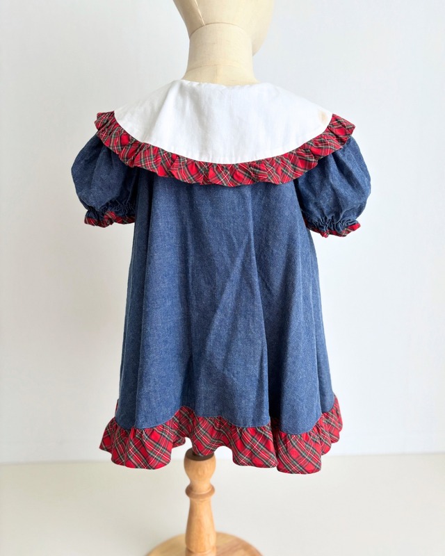【2T相当・vintage】デニムチェック柄dress