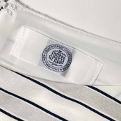 J.PRESS ジェイプレス ストライプ 半袖シャツ ブラウス L/グレー×ホワイト系 レディース