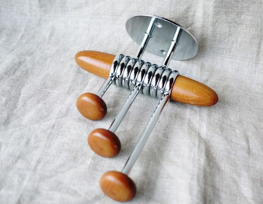 3連フックハンガー 手可動式スイングアーム 木&スチール