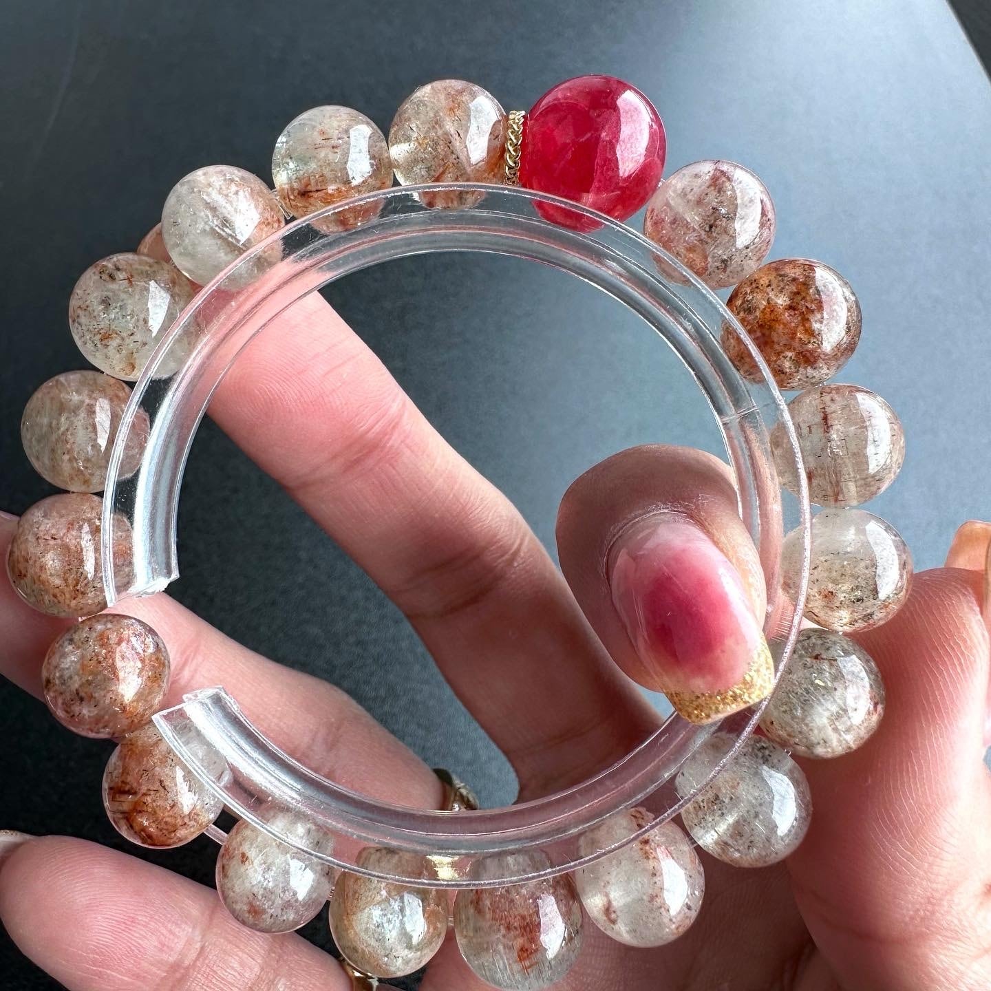 no.T1 アクアマリン・ロードナイト・k18パーツ 約9.9-10.2mm