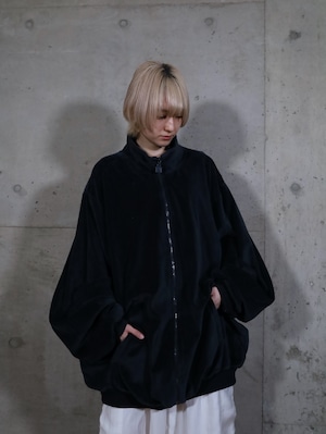 " KING SIZE " over silhouette black color velours zip-up blouson