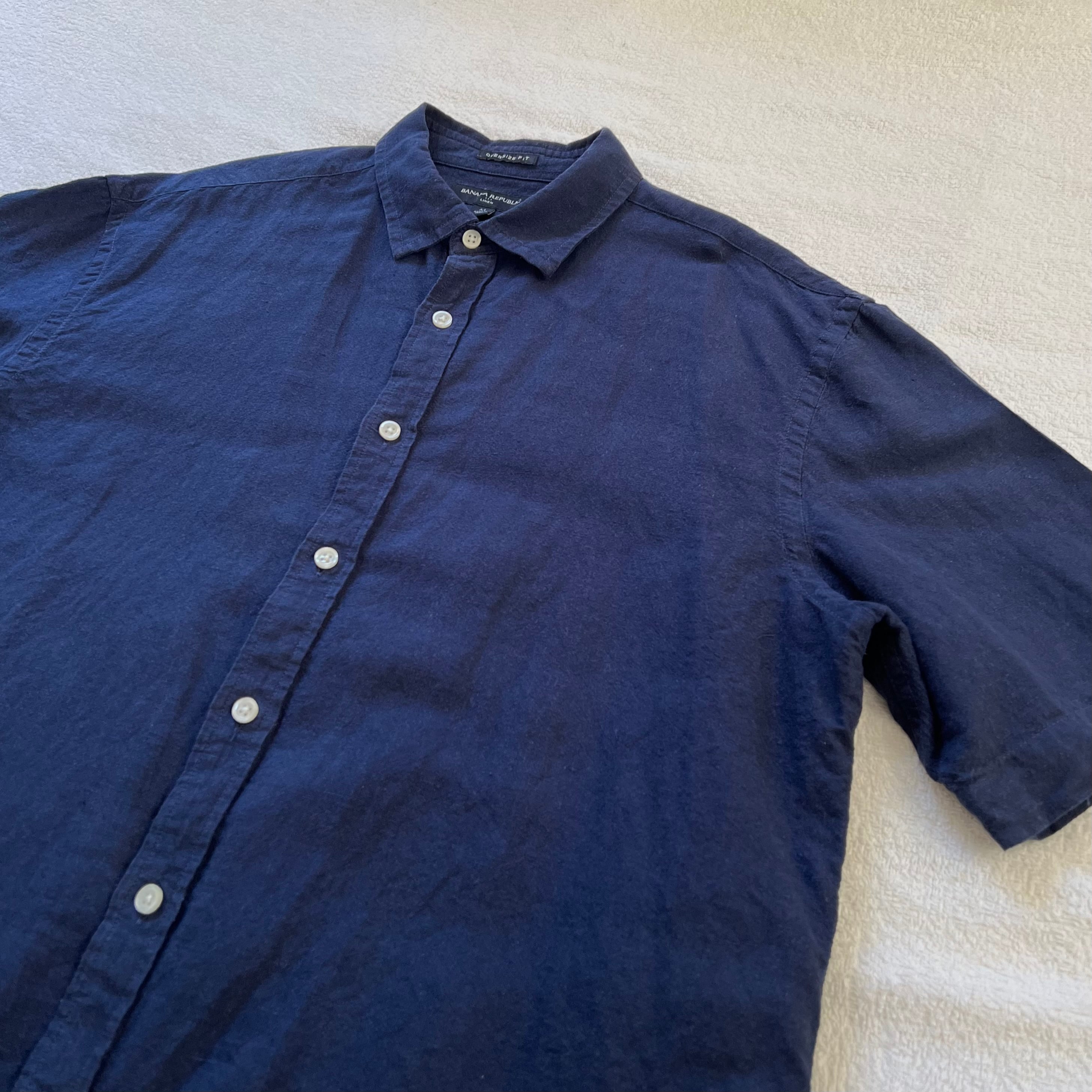 BANANA REPUBLIC バナナリパブリック 半袖 リネン シャツ 麻 ネイビー