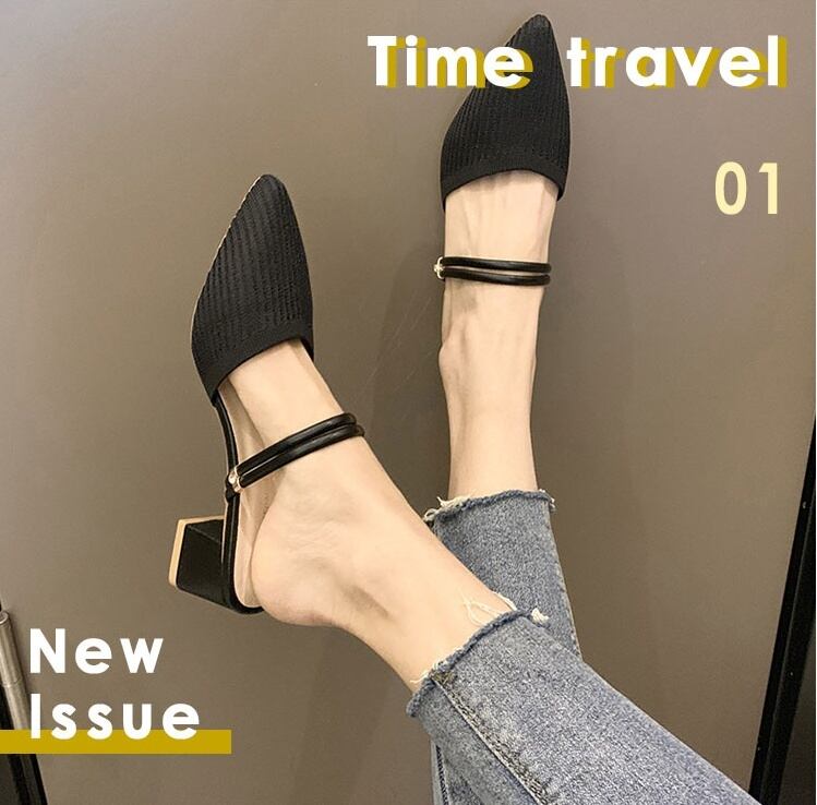 ポインテッド トゥ 5cm ヒール サンダル ミュール ママ 学生 OL 通勤