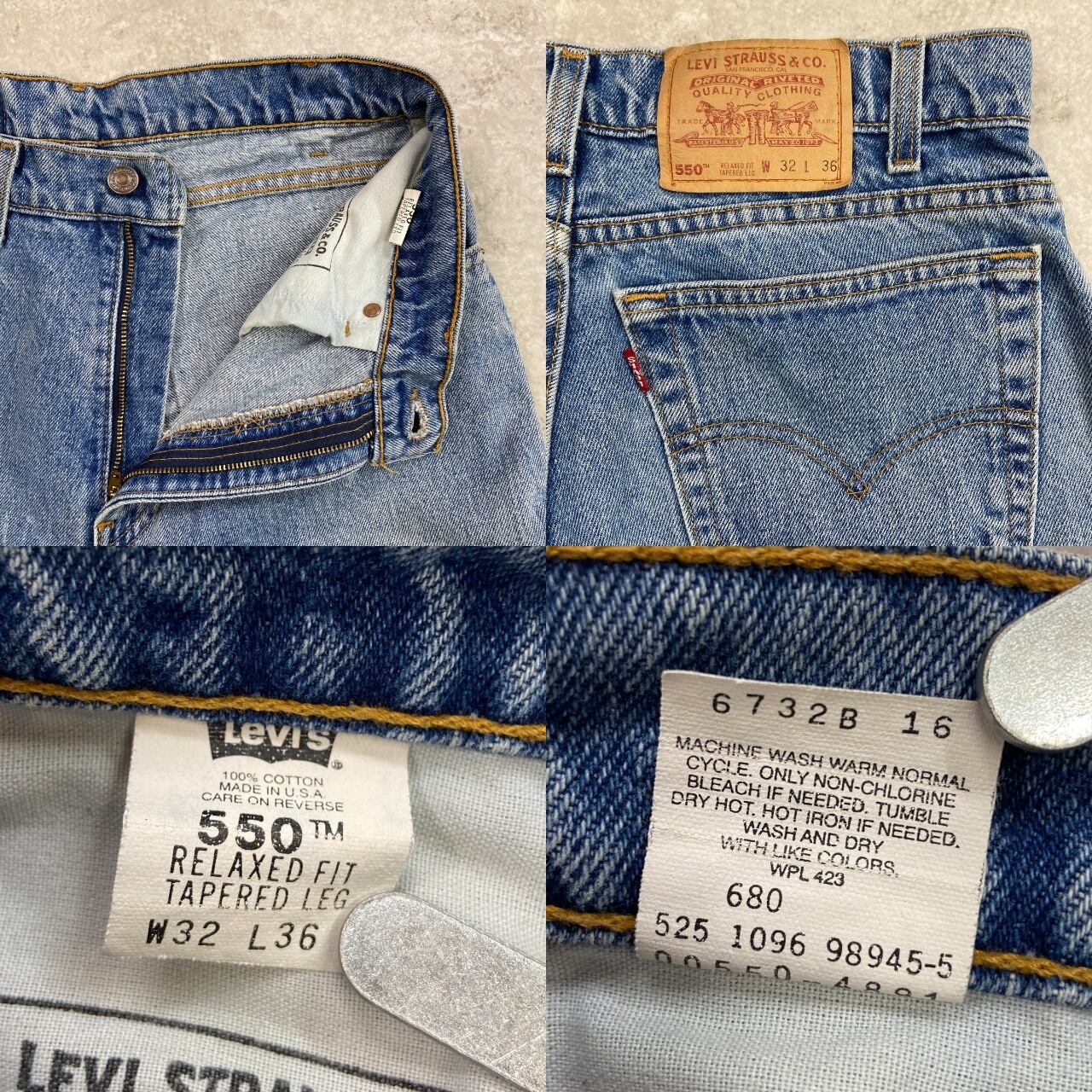 90年代 USA製 Levi's リーバイス 550 RELAXED FIT TAPERD LEG ワイド ストレート デニムパンツ メンズW34 古着 アメカジ 90s ヴィンテージ VINTAGE 青色 90年代 USA製 Levi's リーバイス 550 RELAXED FIT TAPERD LEG ワイド