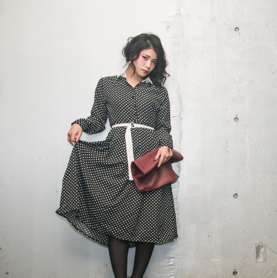 ドット柄ワンピース ベルト付ワンピース ブラック ドット柄ロングワンピース Seme Fashion Boutique セーメ ファッション ブティック ドット柄ワンピース ベルト付ワンピース ブラック ドット柄ロングワンピース Seme Fashion Boutique セーメ ファッション ブティック