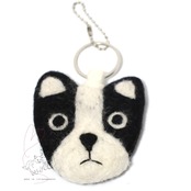 ハンドメイド 羊毛フエルトのキーチャーム ボストンテリア(黒白)/柴犬(茶白)