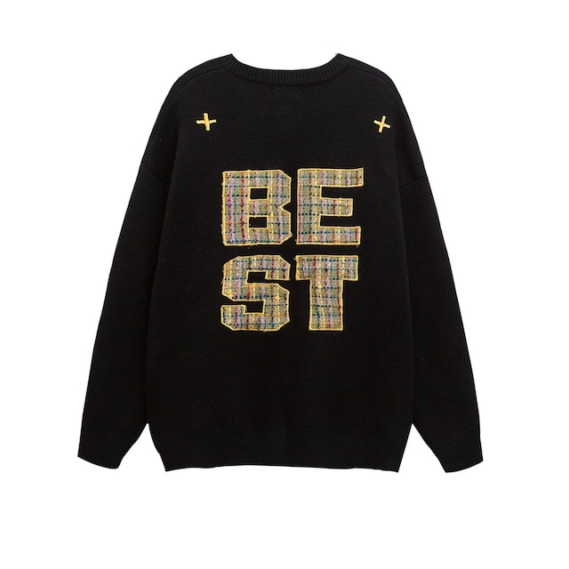 バックロゴレタードロップショルダーカーディガン 2col R01339