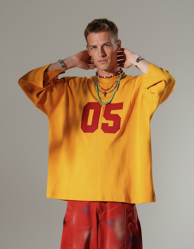 ラスト１点【Slim/Big】ナンバリングオーバーロングスリーブ｜アンバーイエロー