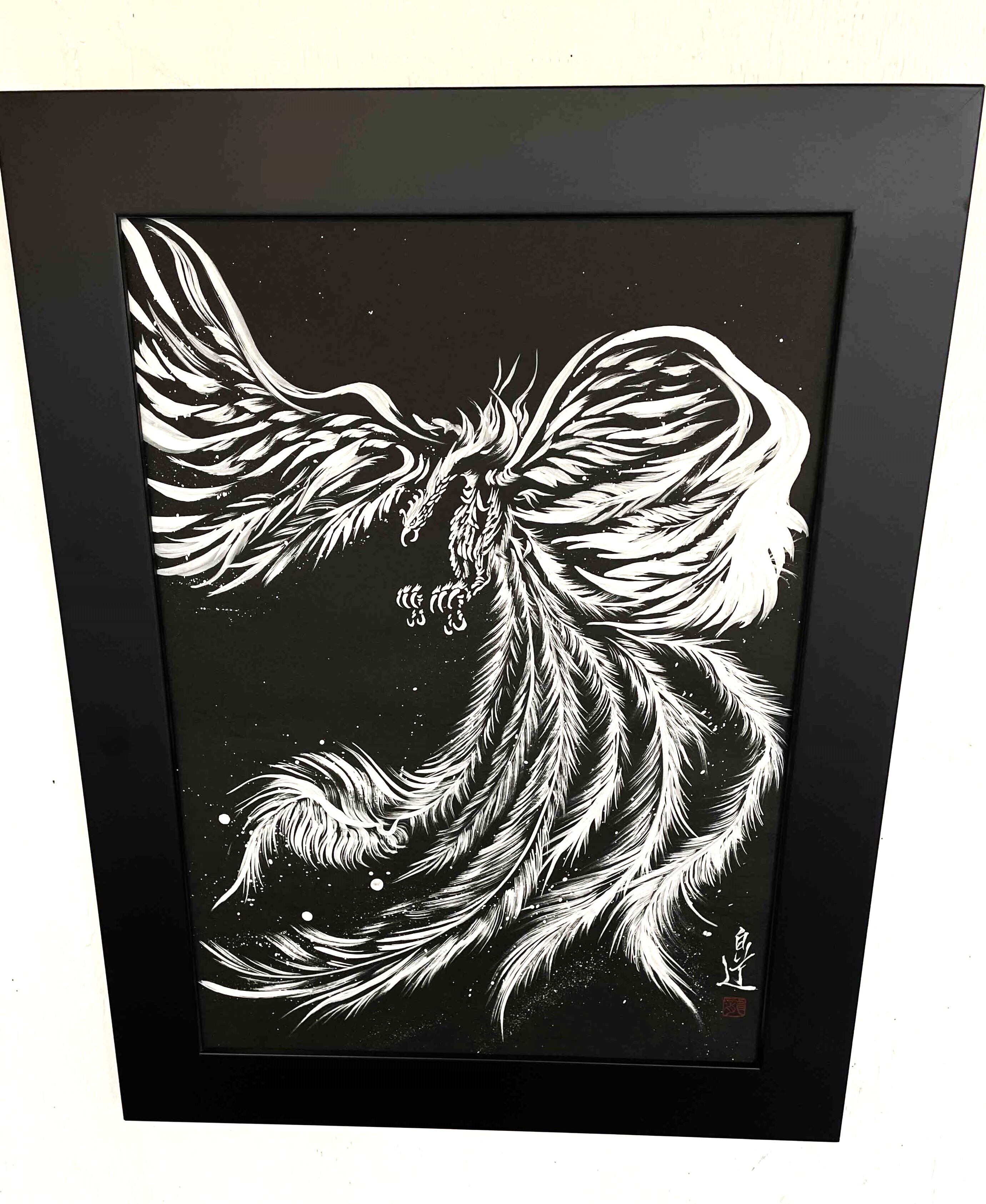 現代水墨画家 絵師白道 「白鳳凰」 直筆作品 証明書カード付 鳥 鳳凰