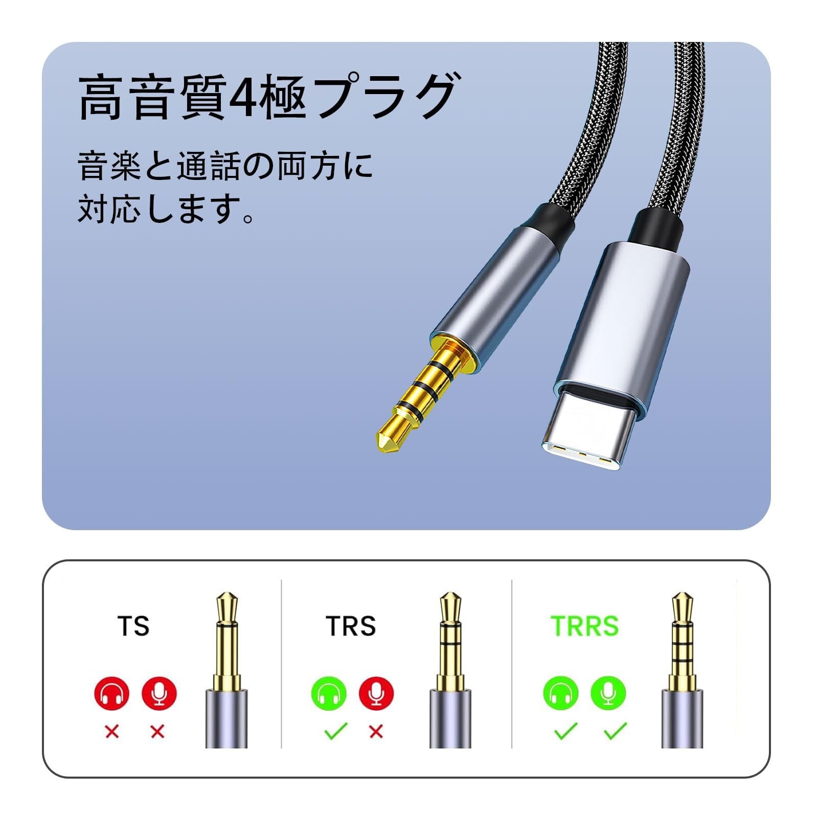 USB C 3.5mm 変換ケーブル AUX ケーブル DAC搭載 4極 TRRS ハイレゾ
