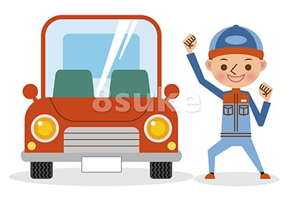 イラスト素材 ガッツポーズで喜ぶ自動車整備士と赤い車 ベクター Jpg 8sukeの人物イラスト屋 かわいいベクター素材のダウンロード販売