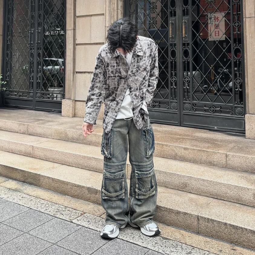 ダメージチェックシャツ el0957