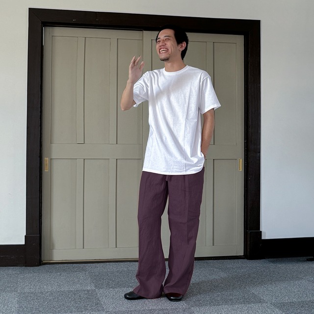 【男女兼用】【リネン100％】ストレートパンツ【紫色】サイズ2種