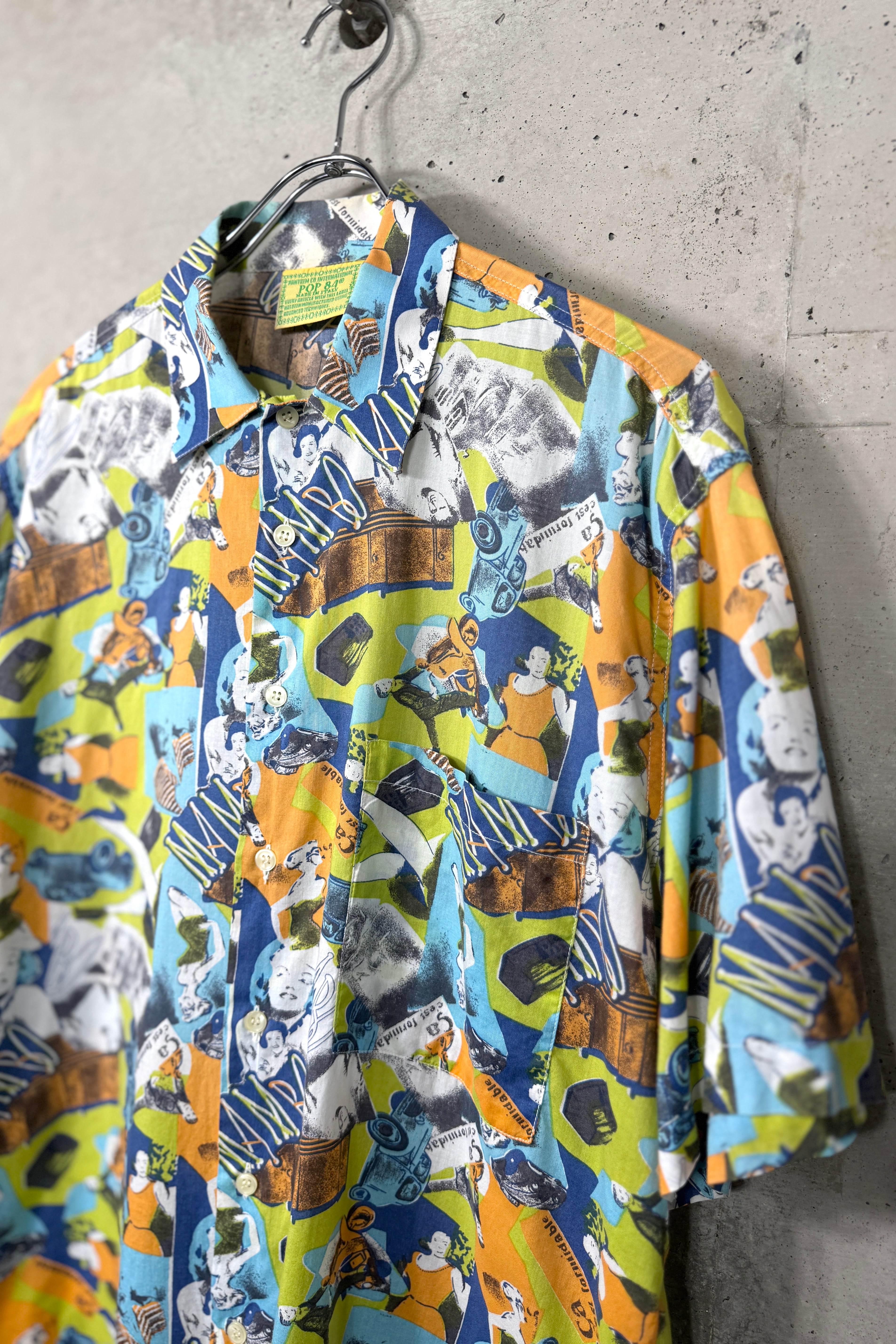 "POP84" pattern rayon shirt