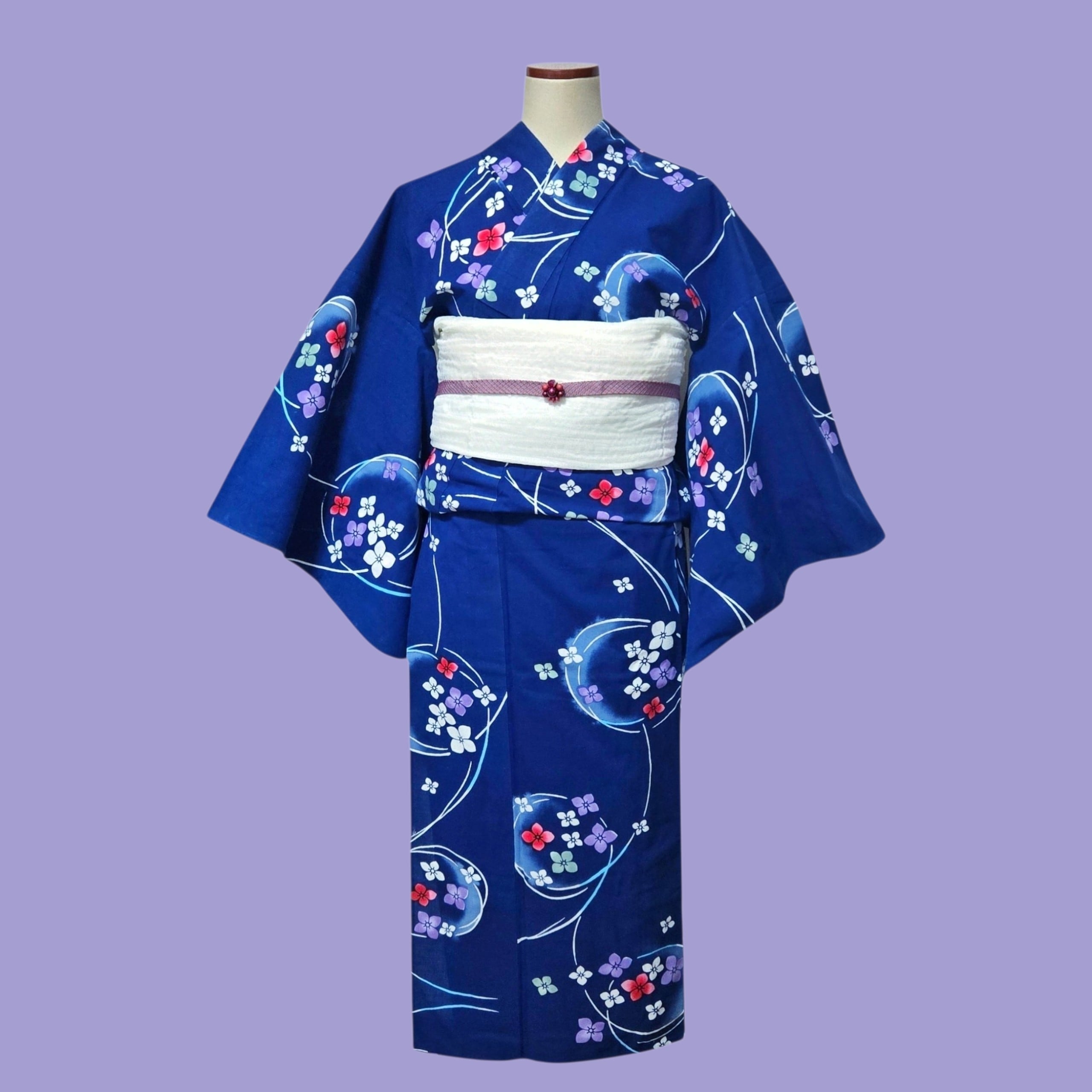 新品】 浴衣 よろけ縞 白 ピンク 紫 ブルー | アンティーク着物 オリヅル堂