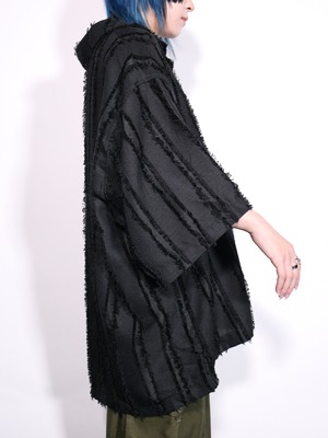 XXL fringe stripe open collar shirt