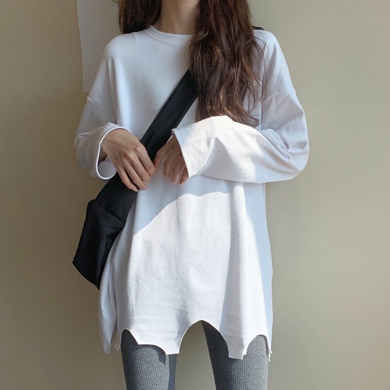 Tシャツ シャツ スプリングオータムルーズ ロング 春物 秋物 試着室78604453044