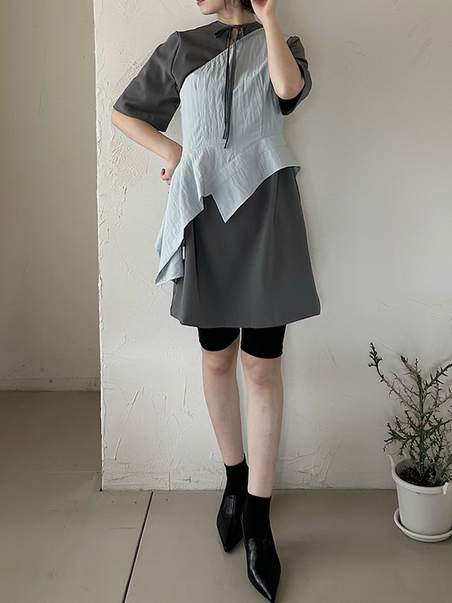 Asymmetry Shirt Design Top / LIGHT BLUE