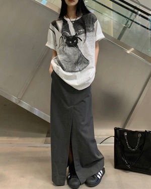 キャットグラフィックプリント Tシャツ A1009