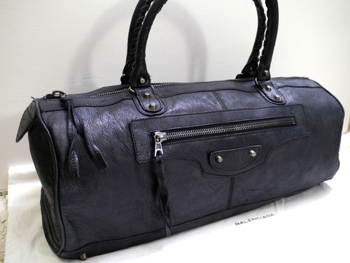 レア美品◆BALENCIAGA バレンシアガ 【クラシックポロ】 ドラム ボストン レザー バッグ 黒◆ 大容量が魅力!バレンシアガのメンズライン♪